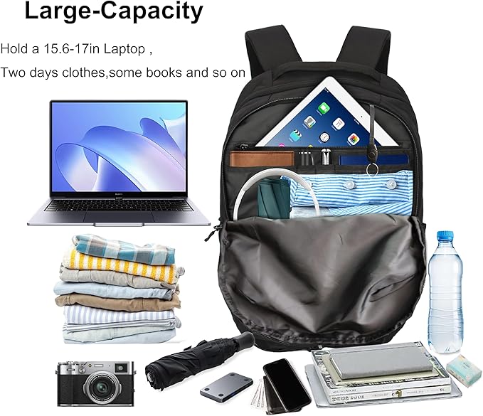 KEOFID Casual Backpack for Men and Women, Hiking Backpack for Travel, Black Daypacks for Sports, College, Water Resistant(Black)