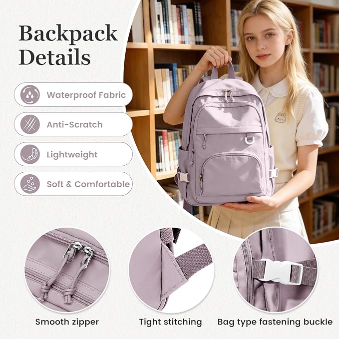Lightweight College Backpack for Women Men Cute School Bag for Teens Girls Boys High School Backpack for Students Waterproof Casual Daypack Backpack（Purple）