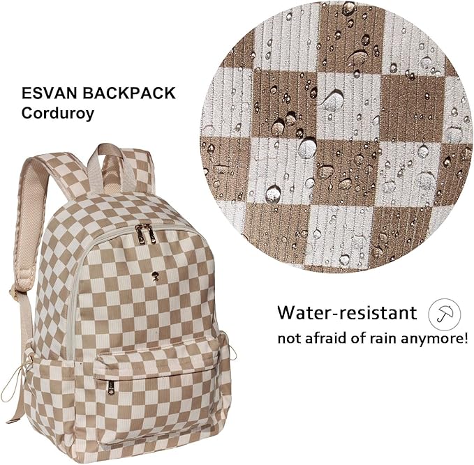 ESVAN Corduroy Backpack Lightweight Fashion 17 inch Laptop Bag for Women Casual College (Corduroy grid)