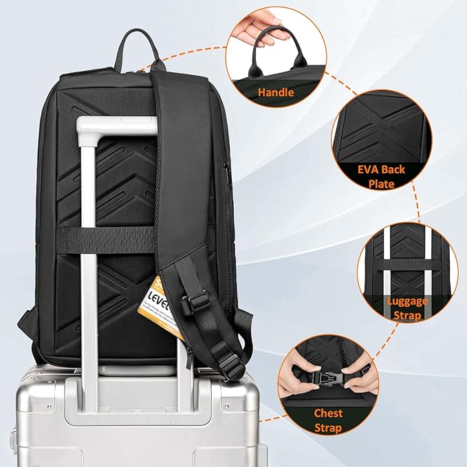 FENRUIEN Tech Backpack for Men, Expandable Backpack with USB C Charging Port, Water Resistant 17.3 Laptop Backpack, Black