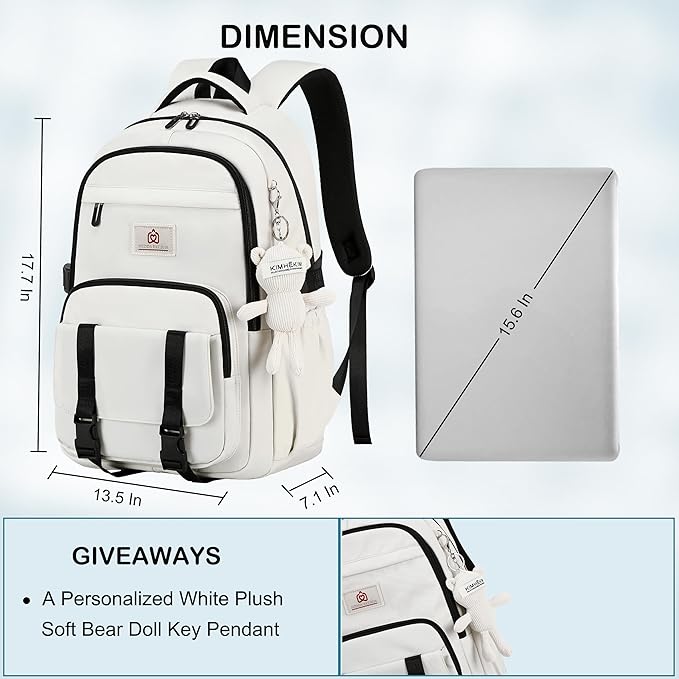 Hidds College Backpack Laptop Backpacks 15.6 Inch for Men Women Elementary Middle High School Book Bag For Teens Girls Boys Student Anti Theft Travel Daypack Large Bookbags-Beige