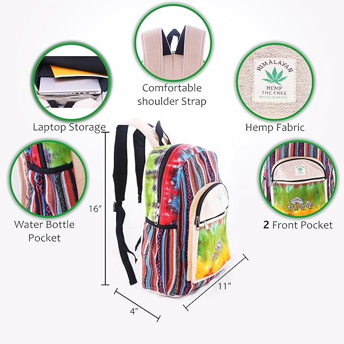 Anitya Hemp Backpack, Multi-Functional Pockets, Eco-Friendly, Unisex, Hiking Daypack, Durable Rucksack (AHLB03)