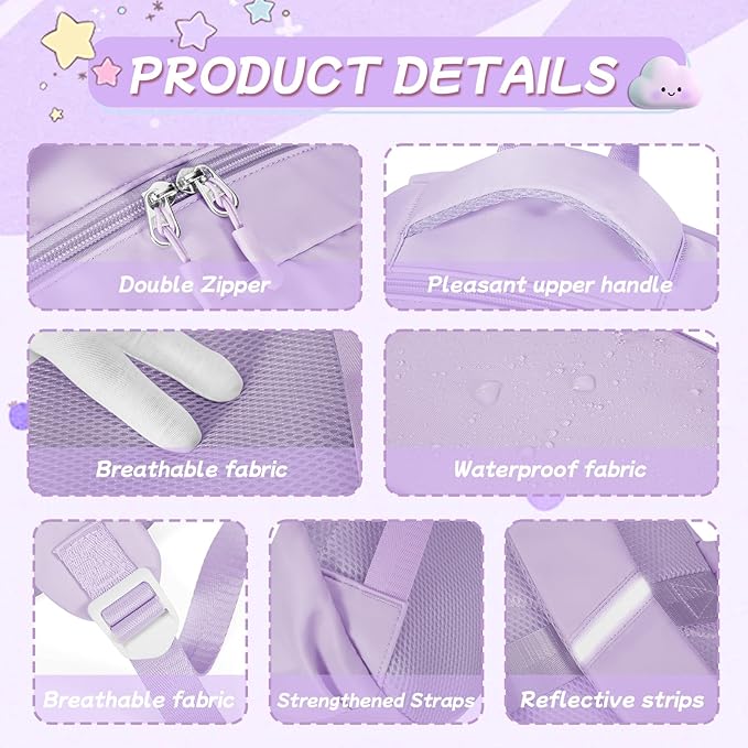 Cute Backpack For School Teens Girls, Aesthetic Kids Elementary School Backpacks, Waterproof Middle Students Bookbag, Large Capacity Backpack For College Women Men (Purple)