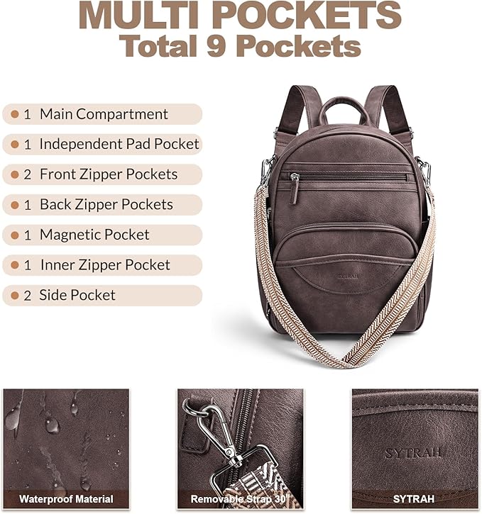 Small Backpack Purse for Women, Mini Backpack Vegan Leather with RFID Blocking & Tablet Pocket, Cute Shoulder Handbag for Travel, School & Work Coffee Brown