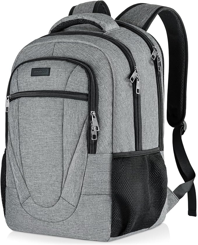 BIKROD Travel Laptop Backpack for Men and Women, Backpacks for School Teen Boys, Business Anti Theft Slim Sturdy Back Pack Adult Computer Bag Gift 15.6 IN Laptop, Grey