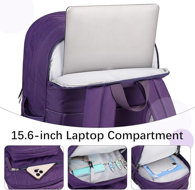 abshoo 32L Big Student Laptop Backpack For College Women Middle High School Teen Girls Bookbag Travel Backpack Daypack (Purple)