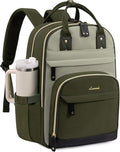 LOVEVOOK Laptop Backpack for Women with Giant Tumbler Holder Pocket,15.6 inch School College Book Bag Nurse Teacher Backpack,Work Travel Backpack Laptop Computer Bag,Olive green-Bean green-Kelp green