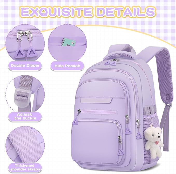 Cute Girls Backpack for School Kids Travel College backpack for Women Teen Purple Bookbags Aesthetic Laptop Bagpack