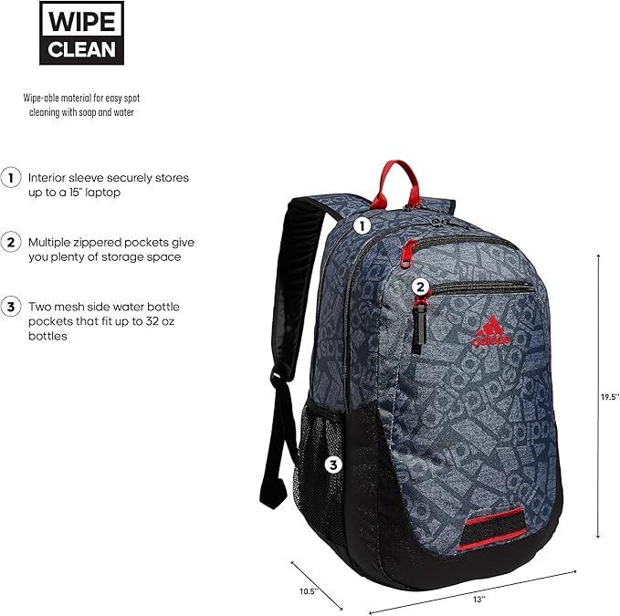 adidas Unisex Foundation Backpack for Laptop, Large Durable Athletic Gym Bag