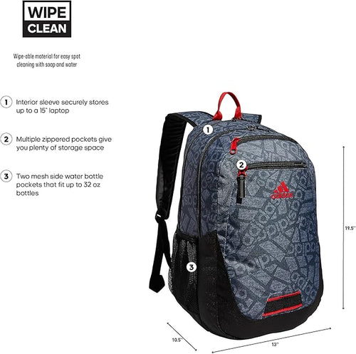 adidas Unisex Foundation Backpack for Laptop, Large Durable Athletic Gym Bag