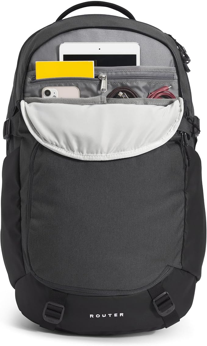 The North Face Router Everyday Laptop Backpack - Daypack, Water Repellent, Laptop Sleeve, Reflective Details, Asphalt Grey Light Heather/TNF Black-NPF, One Size