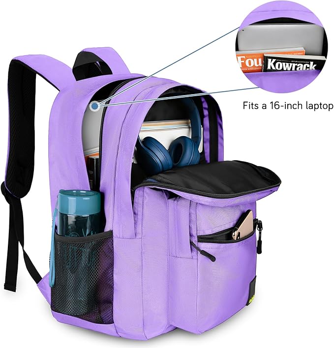 Goloni Lightweight Laptop Backpack 1.1Lbs, 36L Wear-Resistant Water Resistant Backpack with Laptop Compartment for Men Women, College Work Travel Bookbag,Purple