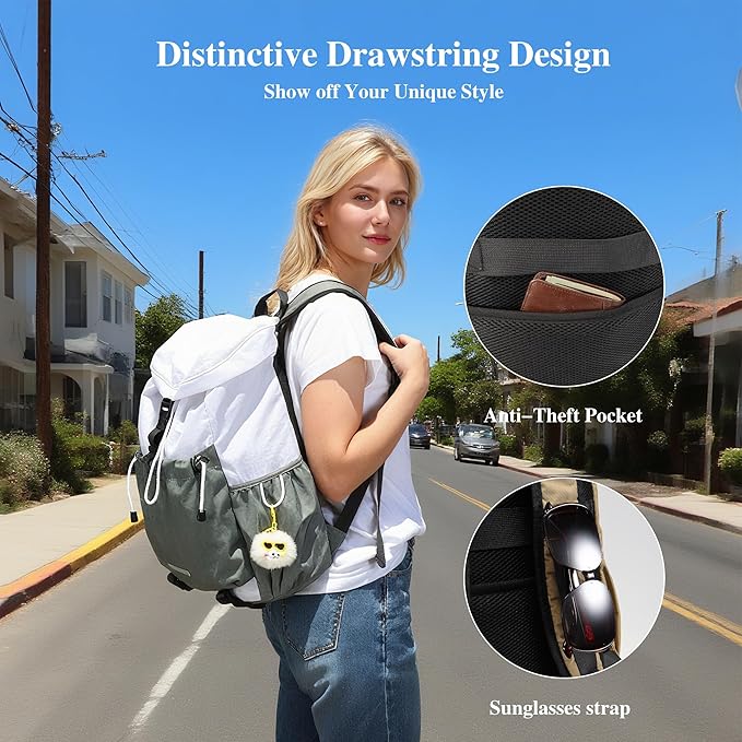 Drawstring Backpack for Teen Girls Boys, Work College Travel 17 Inch Laptop Backpack, Cute Back to School Bookbag, Casual Daypack for Middle High School University Daily Use Gym