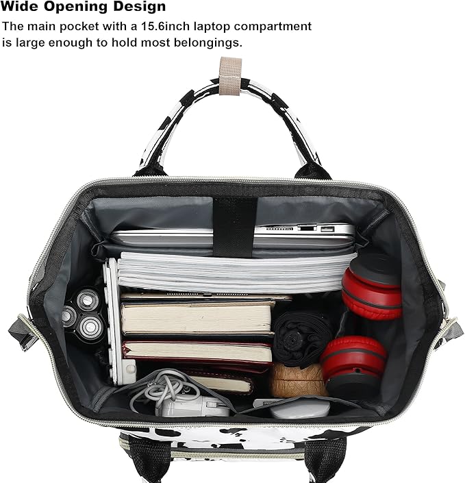 Cow Print Laptop Backpack for Women Men, 15.6 inch College School Backpack Bookbag for Work/School/Travel/Business