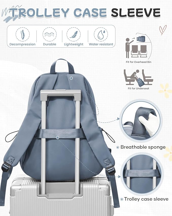 SEAFEW Blue School Backpack for Girls Boys, Small Waterproof Bookbag for Women Men, College Student School Bag, Lightweight Travel Rucksack Casual Daypack,Laptop Backpacks