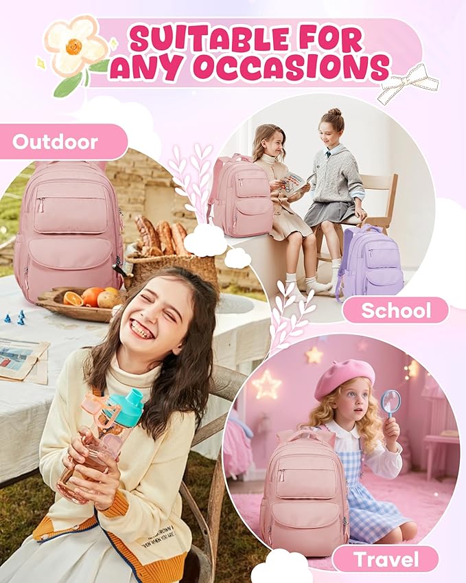 Backpack for Girls,Kids School Backpack Girls Cute Kindergarten Elementary Preschool Middle School Bags Kids Teens Aesthetic Bookbag Kawaii Backpacks Student Daypack Pink