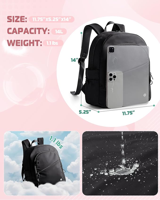 Women Mini Backpack with Wet Pocket and RFID Blocking Pocket, Small Backpack Purse for Gym, Work, College or Travel, Black