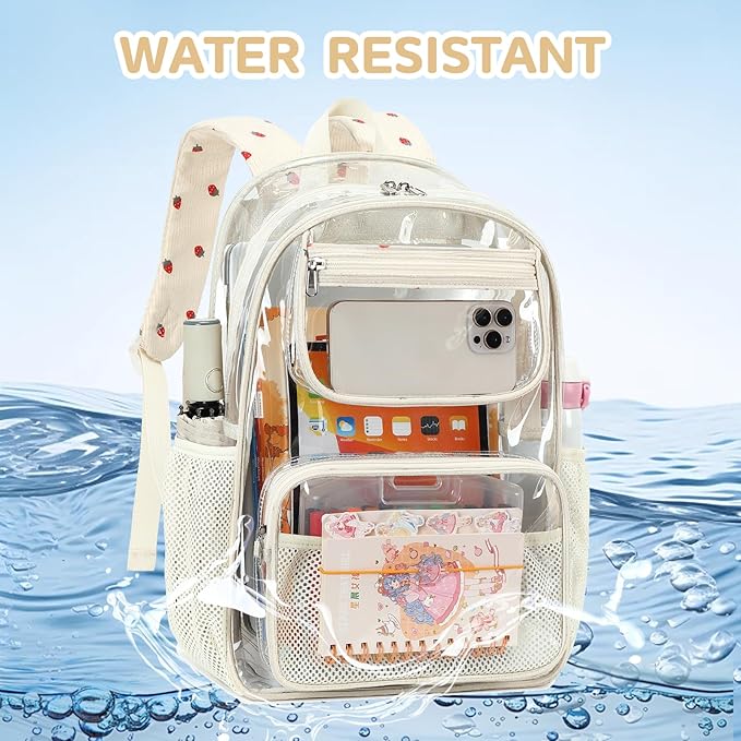 Bluboon Clear Backpack Heavy Duty Kids Boys Clear Bookbag See Through Backpacks with Pencil Case for College Work (Transparent Strawberry)