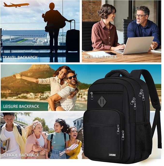 School Backpack for Boys Girls Teens, Black Backpack for Men Women, 17.3 inch Laptop Back Pack with Reinforced Straps, Backpacks for School Business Work College Travel, College Book Bag, Bookbag