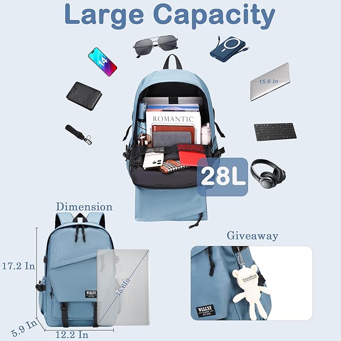 Hidds College Laptop Backpack for Men Women 15.6 Elementary Middle High School Book Bag For Teens Girls Boys Anti Theft Travel Backpacks Waterproof Casual Daypack Large Student Bookbags（Blue Dusk-M）