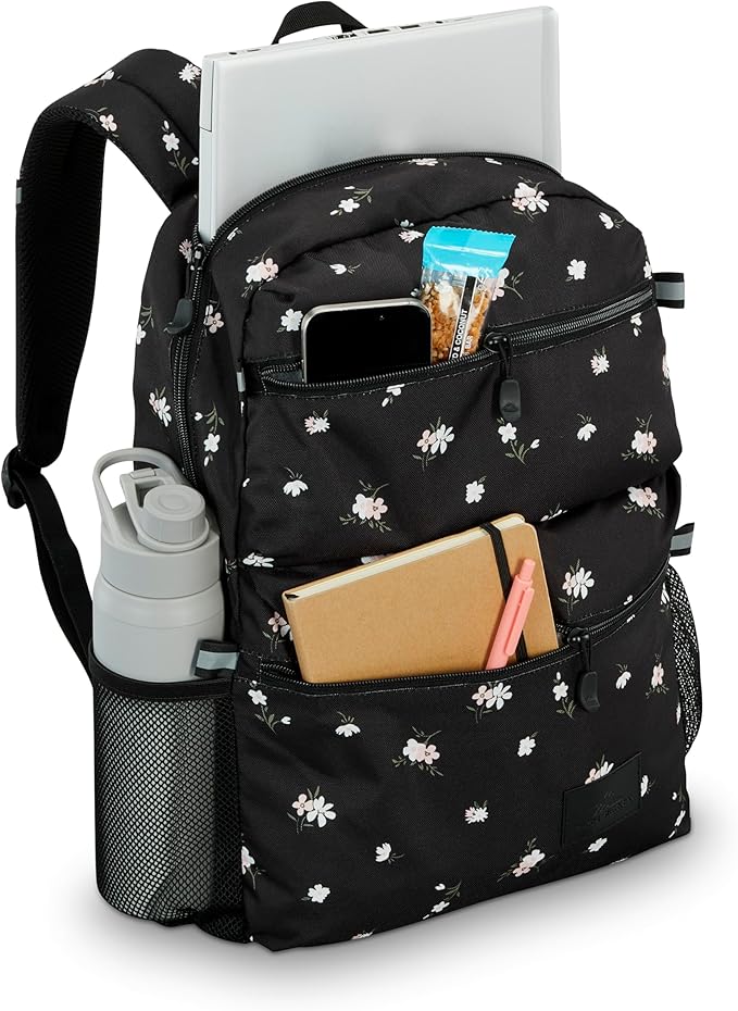 High Sierra Everclass Backpack - Travel or Work Laptop Bookbag with 360° Reflectivity, Dual Water Bottle Pockets & Fits Laptops Up To 15.6”, One Size, Floral Black