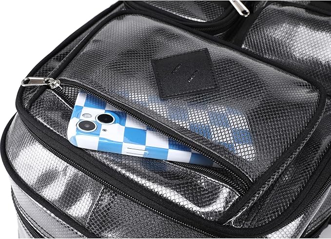 MOONBABY Clear Mesh Backpack for School Heavy Duty See Through Backpack Transparent Net Bookbag Girls Boys Back Pack for Swimming, Beach, Sports, Work, Travel (Black)
