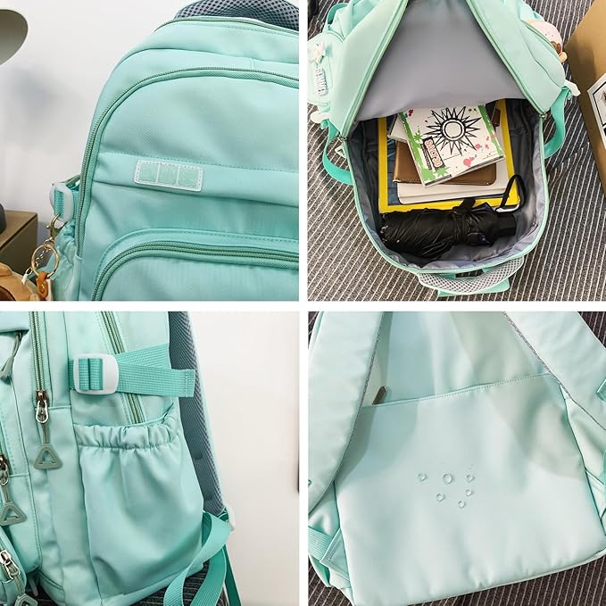 Cute School Backpack for Teen Girls, Aesthetic College Backpack for Kids Students, Large Travel Laptop Capacity, Casual Daypacks, Green