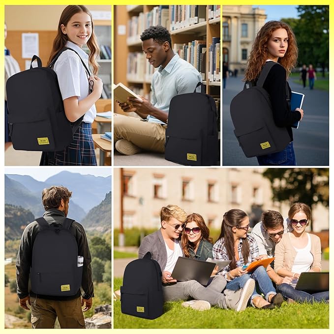 Premium Lightweight Laptop Backpack with USB Charging Port, Durable College School Bookbag, 2 Built-in Organizers, Padded 15.6-inch Laptop/Notebook Sleeve, Slim Water Resistant Bag, Black