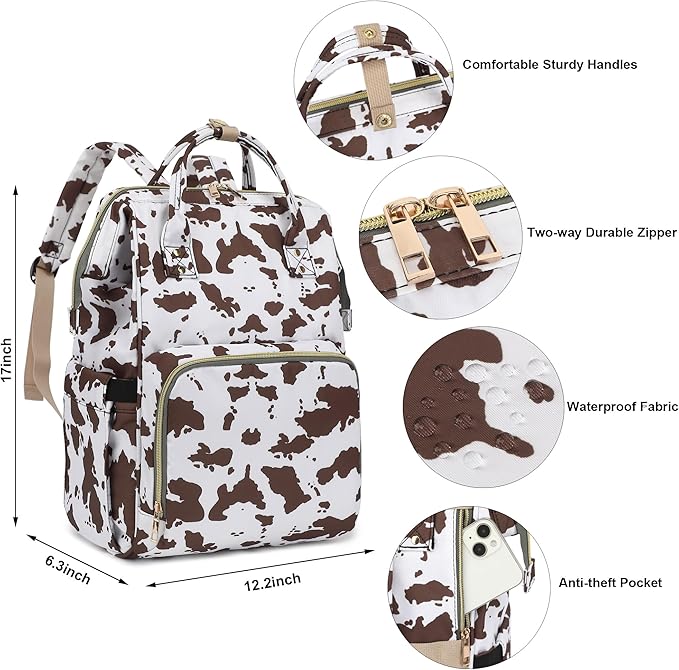 Laptop Backpack for Women Men, 15.6 inch College School Backpack Bookbag for Work/School/Travel/Business (Cow Print Brown)