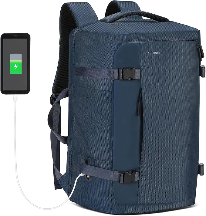 40L Travel Backpack, TSA Friendly Flight Approved Carry on Backpack for Men Women, Fits 17.3 Inch Laptop with USB-A&C Ports, Weekender Bag, Blue