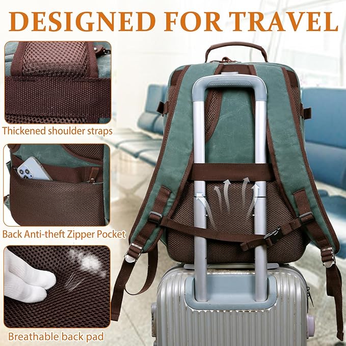 BOVIP Travel Backpack for Men, Carry On Backpack, Flight Approved Personal Item, 18.4 inch Laptop Backpack, Dark Green