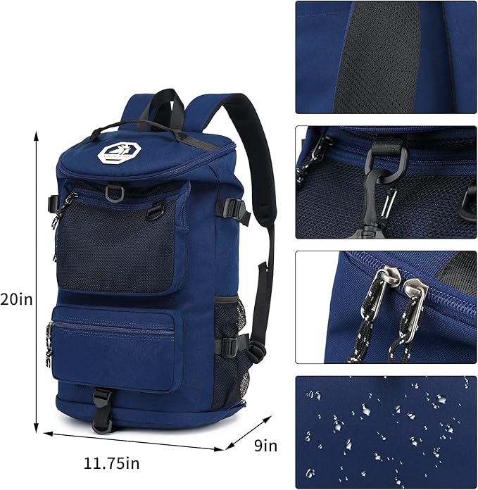 Kalesi Gym Duffle Bag Backpack 4-Way Waterproof with Shoes Compartment for travel Sport Hiking laptop (dark blue)
