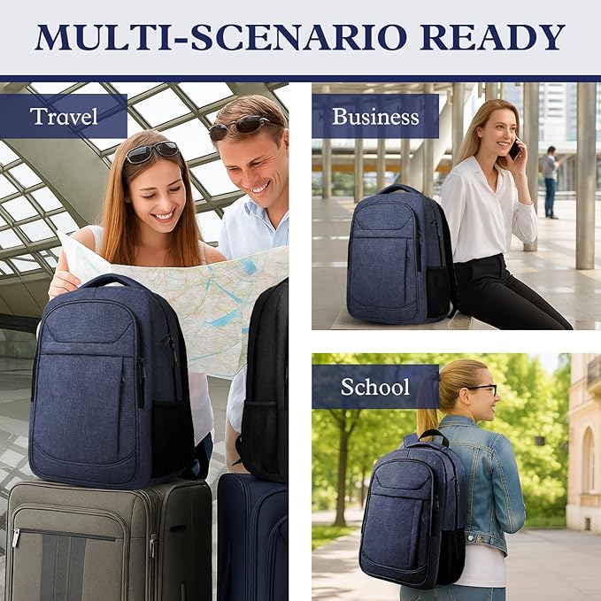 Travel Laptop Backpack, Travel Backpack, Lightweight Business Anti Theft Slim Sturdy Laptops Bag, Water Resistant College School Computer Bag Gifts for Men & Women Fits 15.6 Inch Notebook, Blue