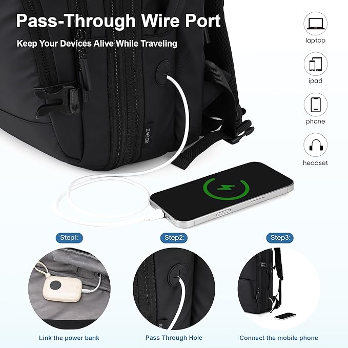 Carry On Travel Backpack, Expandable Extra Large Airline Approved,Lightweight Daypack for Men and Women（Black）