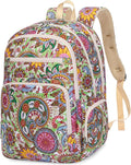 Large Backpack for Women Backpack with Lots of Pockets for Travel Work School Bookbag with Laptop Compartment for High School College Girls Mochilas Morrales para Mujer (Beige/Green, Paisley)