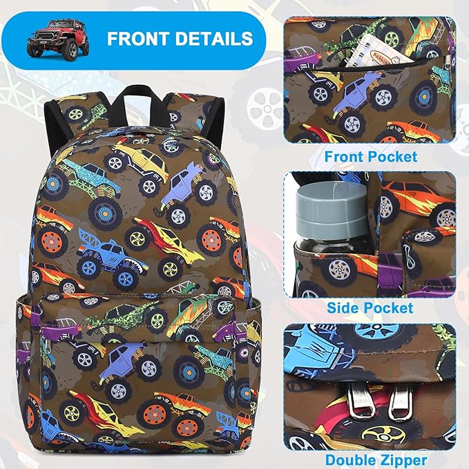LEDAOU Kids School Backpack with Lunch Box for Boy Kindergarten BookBag School Bag Preschool Kindergarten Toddler Backpack (Brown)