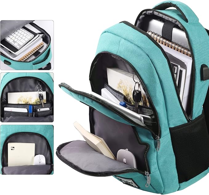 YAMTION School Backpack for Teen Girls and Boys,Laptop Bookbag for College with USB Charging Port,Green