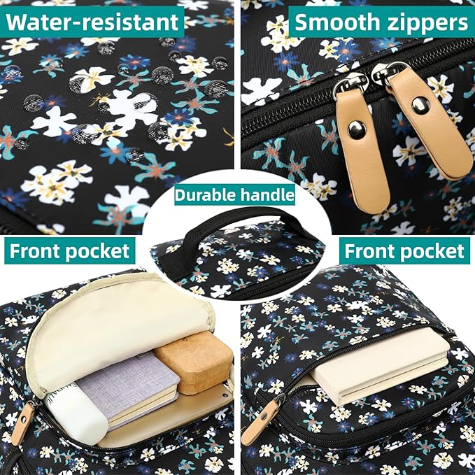 Leaper Laptop Backpack for Women: Cute Girls Sunflower Bookbag for School College Travel Work - Lightweight Book Bag Floral for Kids Teen - Aesthetic Back Pack Stylish Hiking Daypack for Teacher Black