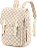 Women Laptop Backpack, Corduroy 15.6" Travel Backpack for Work College Business, Teacher Nurse Bag with Large Capacity School Bookbag Bags for Girls - Checkered Brown