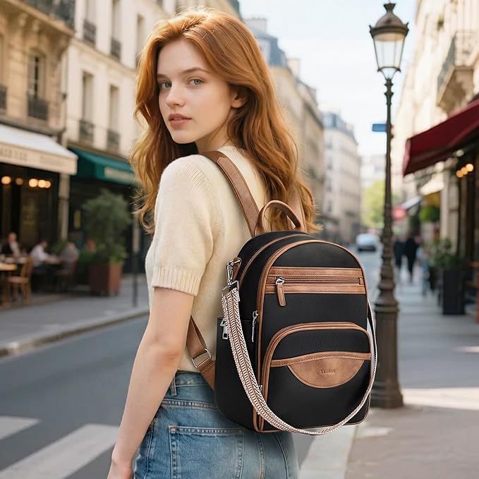 Small Backpack Purse for Women, Mini Backpack Vegan Leather with RFID Blocking & Tablet Pocket, Cute Shoulder Handbag for Travel, School & Work Black Brown