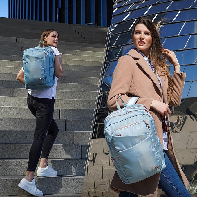 Swissdigital Design Laptop Backpack for Women with Apple Find My,Travel Bookbags with USB Charging Port，Computer Backpacks for Work Business,Teal Blue | SD1006FB-14
