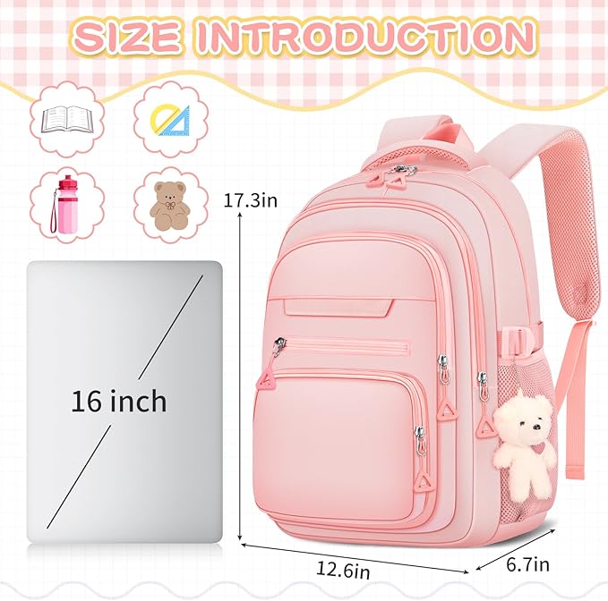 Cute Girls Backpack for School Kids Travel College backpack for Women Teen Pink Bookbags Aesthetic Laptop Bagpack