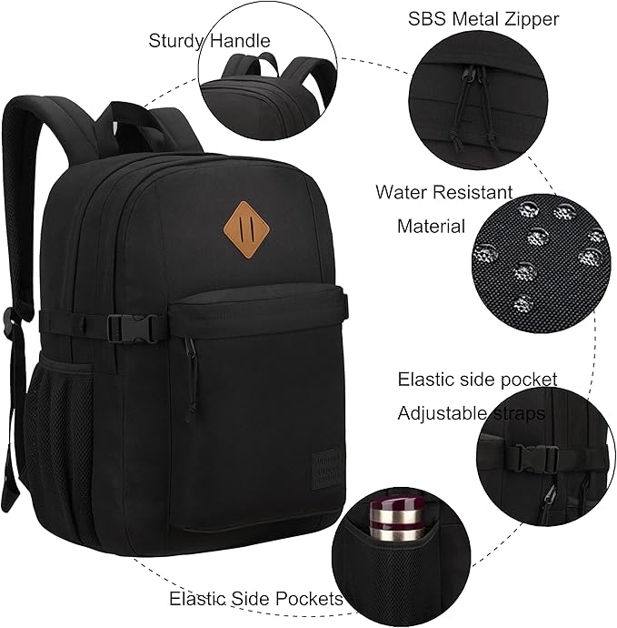 SUPACOOL Black Backpack For School, Bookbag for Boys, Girls and Kids, Boys backpacks, Laptop Compartment,Travel Backpack for Men and Women(Black) | For School, Bookbag, Boys backpacks, Travel Backpack