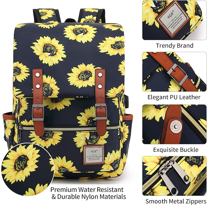 YGR Floral Laptop Backpack for Women, Female, School, Travel, Business, Outdoor Sports, Office, Work