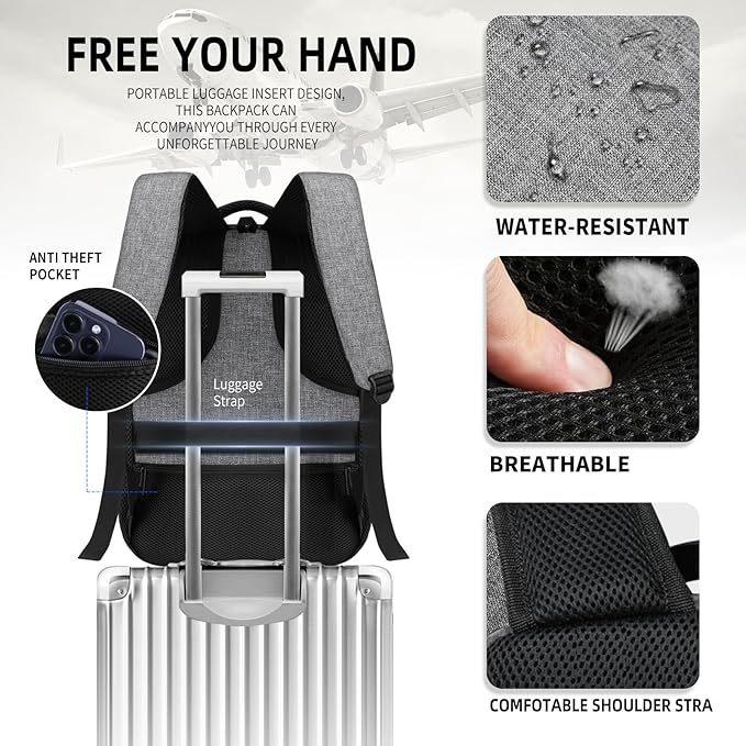 Backpack for Men Women, School Backpack for Boys Girls Teens, Work Business College Backpacks with USB Charging Port, Black Student Bookbag Fits 15.6 Inch Laptop with USB Charging Port, Gifts