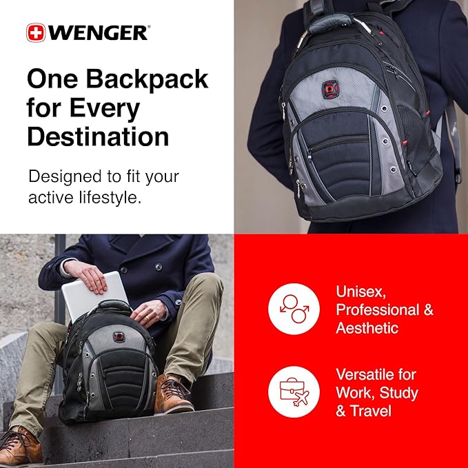 Wenger Synergy Laptop Backpack, Fits 16 Inch Laptop, Men's and Women's Laptop Bag, Black/Grey