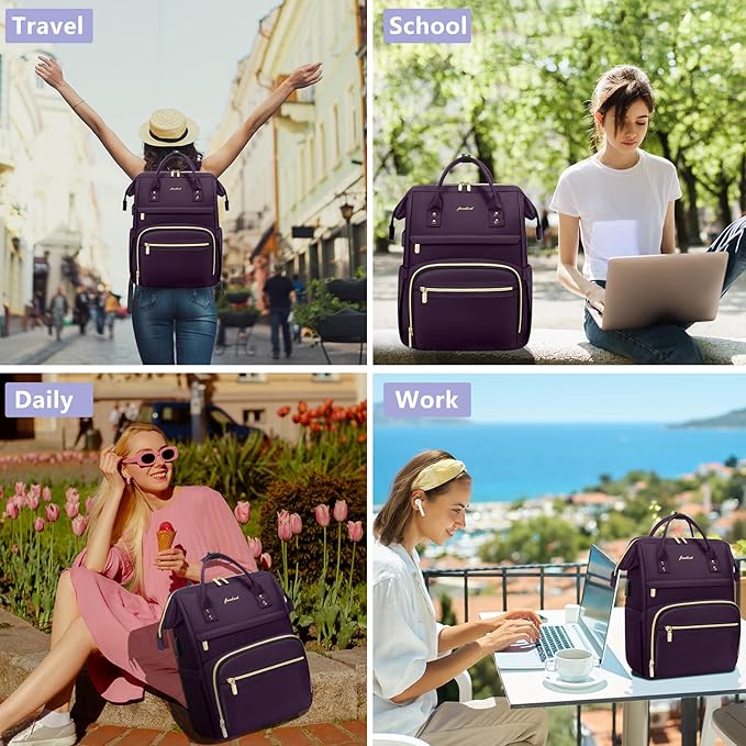 Laptop Backpack for Women Work Bags - 15.6 Inch Professional Womens Travel Backpack Purse Computer Laptop Bag Nurse Teacher Backpack Waterproof Carry on Back Pack with USB Port Dark Purple