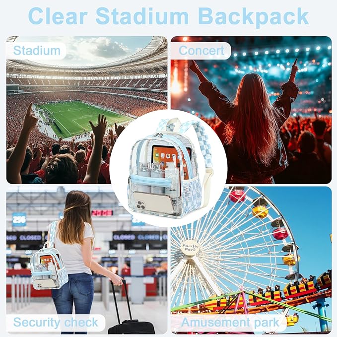 BTOOP Clear Mini Backpack for Stadium Events 12x12x6 Small Transparent Backpacks Plastic See Through Clear Bag for Concerts Work Festival Security Travel