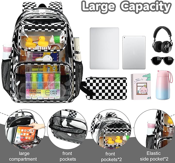 Bluboon Clear Backpack Heavy Duty Kids Boys Clear Bookbag See Through Backpacks with Pencil Case for College Work