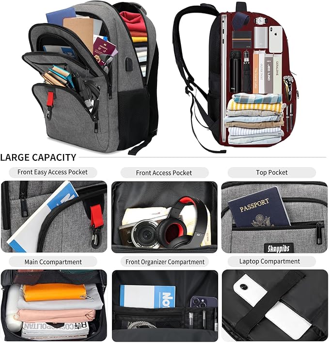 School Backpack for Boys Teens, Backpack for Men Women, 15.6 Inch Laptop Backpacks with USB Port, Water Resistent book bag, Work College Student Bookbag, back pack, Grey